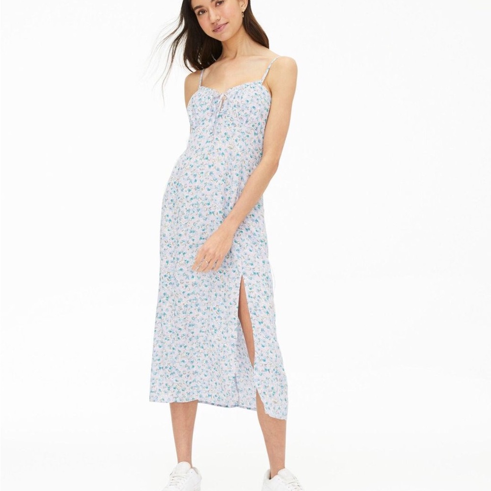 NWT Aeropostale Purple Floral Notch-Neck Tie-Front Midi Dress S